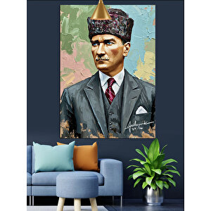 Klasik Mustafa Kemal Atatürk Portresi Dekoratif Kanvas - Mdf Ahşap Tablo 70x100 cm