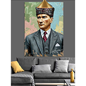 Klasik Mustafa Kemal Atatürk Portresi Dekoratif Kanvas - Mdf Ahşap Tablo 70x100 cm