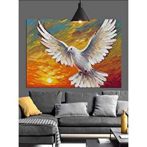 Beyaz Barış Güvercin Dekoratif Kanvas - Mdf Ahşap Tablo 70x100 cm