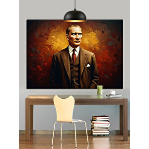 Takım Elbiseli Atatürk Çizimi Dekoratif Kanvas - Mdf Ahşap Tablo