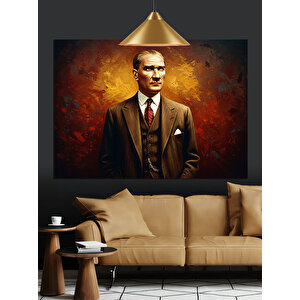Takım Elbiseli Atatürk Çizimi Dekoratif Kanvas - Mdf Ahşap Tablo 25x35 cm