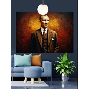 Takım Elbiseli Atatürk Çizimi Dekoratif Kanvas - Mdf Ahşap Tablo
