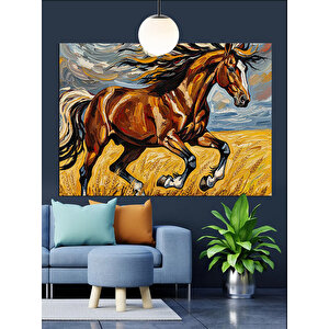 Koşan Kahverengi At Dekoratif Kanvas - Mdf Ahşap Tablo 70x100 cm