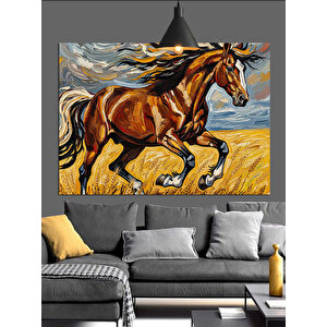 Koşan Kahverengi At Dekoratif Kanvas - Mdf Ahşap Tablo 50x70 cm