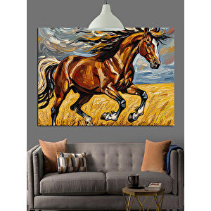Koşan Kahverengi At Dekoratif Kanvas - Mdf Ahşap Tablo