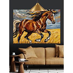 Koşan Kahverengi At Dekoratif Kanvas - Mdf Ahşap Tablo 70x100 cm