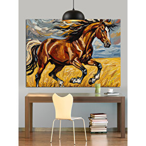 Koşan Kahverengi At Dekoratif Kanvas - Mdf Ahşap Tablo