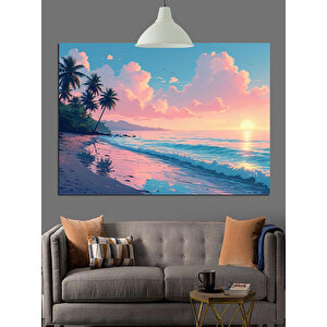 Palmiye Ağaçlı Tropik Sahil Dekoratif Kanvas - Mdf Ahşap Tablo 35x50 cm