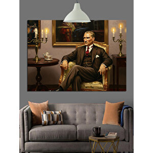 Klasik Sandalyede Oturan Atatürk Dekoratif Kanvas - Mdf Ahşap Tablo 70x100 cm