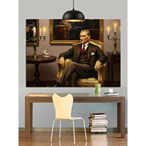 Klasik Sandalyede Oturan Atatürk Dekoratif Kanvas - Mdf Ahşap Tablo 70x100 cm