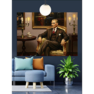 Klasik Sandalyede Oturan Atatürk Dekoratif Kanvas - Mdf Ahşap Tablo 70x100 cm