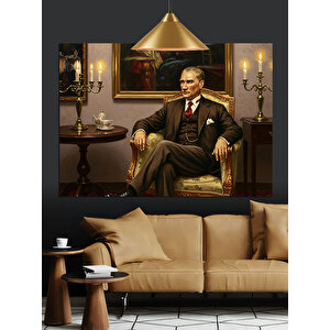 Klasik Sandalyede Oturan Atatürk Dekoratif Kanvas - Mdf Ahşap Tablo