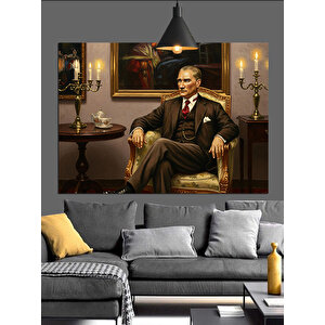Klasik Sandalyede Oturan Atatürk Dekoratif Kanvas - Mdf Ahşap Tablo