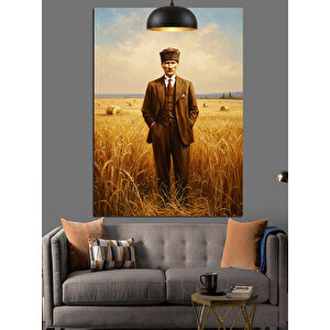 Buğday Tarlasında Mustafa Kemal Atatürk Dekoratif Kanvas - Mdf Ahşap Tablo