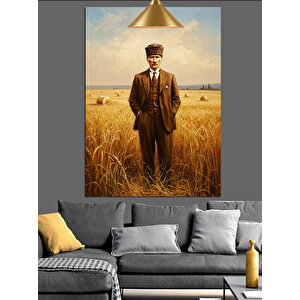 Buğday Tarlasında Mustafa Kemal Atatürk Dekoratif Kanvas - Mdf Ahşap Tablo 35x50 cm