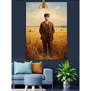 Buğday Tarlasında Mustafa Kemal Atatürk Dekoratif Kanvas - Mdf Ahşap Tablo