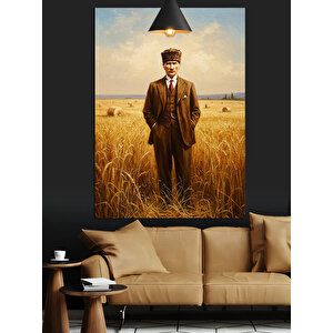 Buğday Tarlasında Mustafa Kemal Atatürk Dekoratif Kanvas - Mdf Ahşap Tablo 25x35 cm