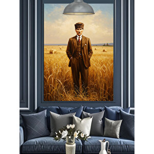 Buğday Tarlasında Mustafa Kemal Atatürk Dekoratif Kanvas - Mdf Ahşap Tablo 50x70 cm