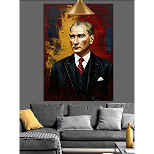 Kırmızı Fonlu Yağlıboya Mustafa Kemal Atatürk Dekoratif Kanvas - Mdf Ahşap Tablo