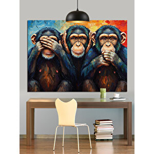 Üç  Maymun Dekoratif Kanvas - Mdf Ahşap Tablo