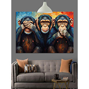 Üç  Maymun Dekoratif Kanvas - Mdf Ahşap Tablo 25x35 cm