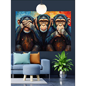Üç  Maymun Dekoratif Kanvas - Mdf Ahşap Tablo
