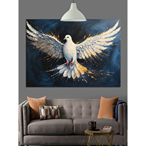 Kanat Çırpan Beyaz Güvercin Dekoratif Kanvas - Mdf Ahşap Tablo 70x100 cm