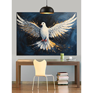 Kanat Çırpan Beyaz Güvercin Dekoratif Kanvas - Mdf Ahşap Tablo 70x100 cm
