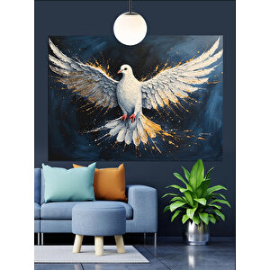 Kanat Çırpan Beyaz Güvercin Dekoratif Kanvas - Mdf Ahşap Tablo 70x100 cm
