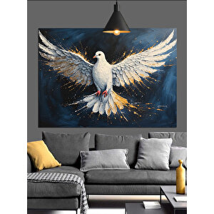Kanat Çırpan Beyaz Güvercin Dekoratif Kanvas - Mdf Ahşap Tablo