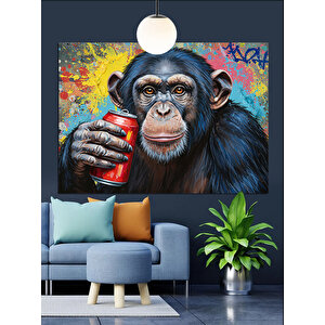 İçecek Tutan Yavru Maymun Dekoratif Kanvas - Mdf Ahşap Tablo 25x35 cm
