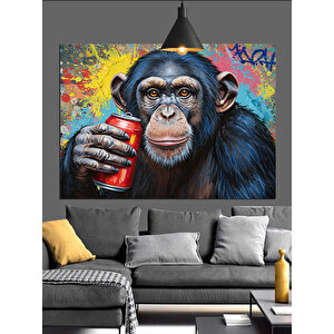 İçecek Tutan Yavru Maymun Dekoratif Kanvas - Mdf Ahşap Tablo