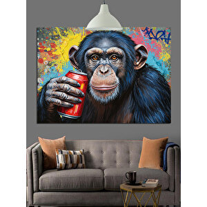 İçecek Tutan Yavru Maymun Dekoratif Kanvas - Mdf Ahşap Tablo