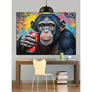 İçecek Tutan Yavru Maymun Dekoratif Kanvas - Mdf Ahşap Tablo 35x50 cm