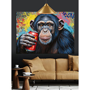 İçecek Tutan Yavru Maymun Dekoratif Kanvas - Mdf Ahşap Tablo 35x50 cm