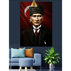 Kırmızı Bayrakve Mustafa Kemal Atatürk Dekoratif Kanvas - Mdf Ahşap Tablo 50x70 cm