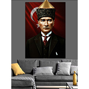 Kırmızı Bayrakve Mustafa Kemal Atatürk Dekoratif Kanvas - Mdf Ahşap Tablo
