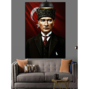 Kırmızı Bayrakve Mustafa Kemal Atatürk Dekoratif Kanvas - Mdf Ahşap Tablo 25x35 cm