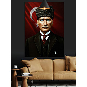 Kırmızı Bayrakve Mustafa Kemal Atatürk Dekoratif Kanvas - Mdf Ahşap Tablo 25x35 cm