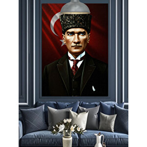 Kırmızı Bayrakve Mustafa Kemal Atatürk Dekoratif Kanvas - Mdf Ahşap Tablo