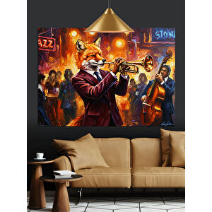 Caz Trompet Çalan Tilki Dekoratif Kanvas - Mdf Ahşap Tablo 70x100 cm