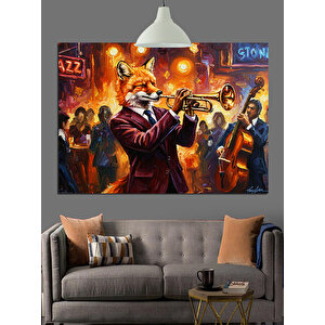 Caz Trompet Çalan Tilki Dekoratif Kanvas - Mdf Ahşap Tablo