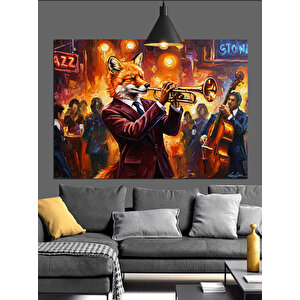 Caz Trompet Çalan Tilki Dekoratif Kanvas - Mdf Ahşap Tablo