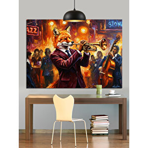 Caz Trompet Çalan Tilki Dekoratif Kanvas - Mdf Ahşap Tablo 25x35 cm