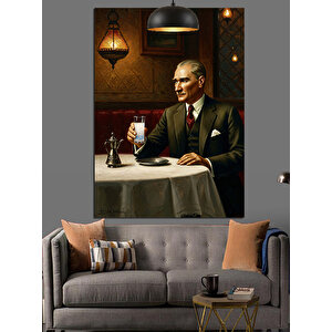 Mustafa Kemal Atatürk Ve Rakı Dekoratif Kanvas - Mdf Ahşap Tablo 35x50 cm