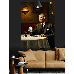 Mustafa Kemal Atatürk Ve Rakı Dekoratif Kanvas - Mdf Ahşap Tablo 25x35 cm