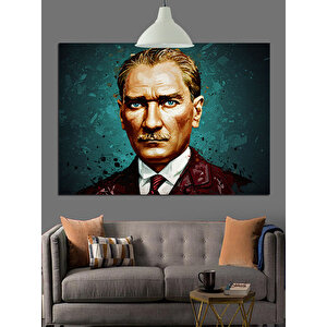 Yeşil Fonlu Atatürk Portresi Dekoratif Kanvas - Mdf Ahşap Tablo 70x100 cm