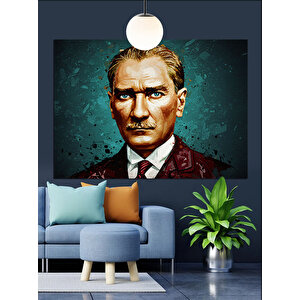Yeşil Fonlu Atatürk Portresi Dekoratif Kanvas - Mdf Ahşap Tablo 70x100 cm