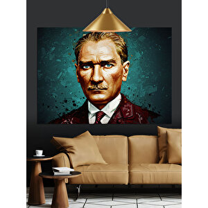 Yeşil Fonlu Atatürk Portresi Dekoratif Kanvas - Mdf Ahşap Tablo