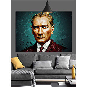 Yeşil Fonlu Atatürk Portresi Dekoratif Kanvas - Mdf Ahşap Tablo